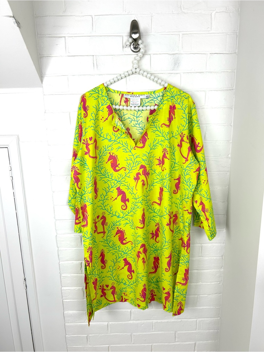 Gretchen Scott Designs Seahorse Print Cotton Tunic/Coverup Size XL